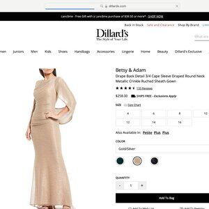 Betsy & Adams Gold Metallic Dress 3/4 Cape Slave